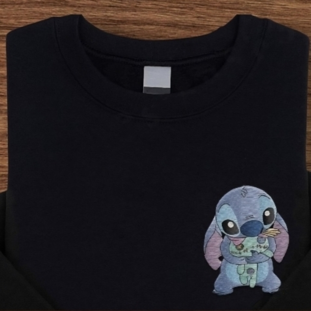 Women Black Crew Neck with Cartoon Character